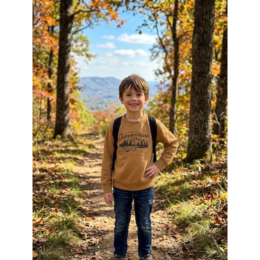 Uniqlo Kids "Time For Adventure" Mountain Graphic Sweatshirt - Tan/Brown 7-8